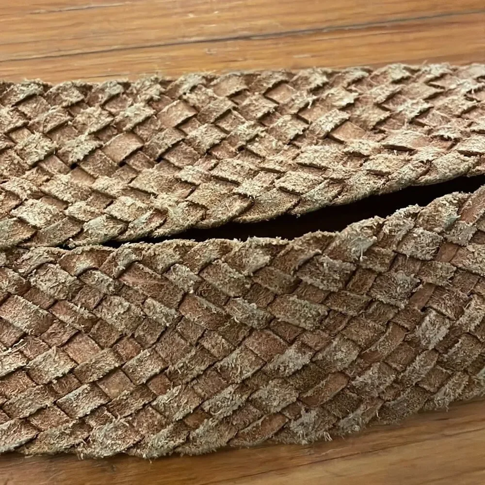 American Eagle Braided Leather Belt Brown Gold Oval Buckle Womens S/M